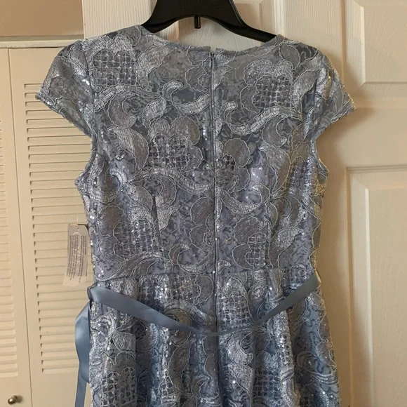 Alex Evening Women A-line Stretch Embroidered Dress with Tie Belt. - Picture 7 of 7